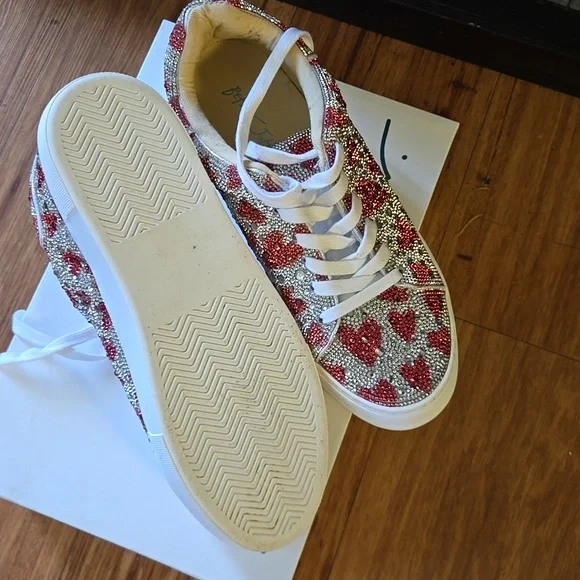 Betsey Johnson Silver Crystal Sneakers with Red Hearts - Picture 4 of 4